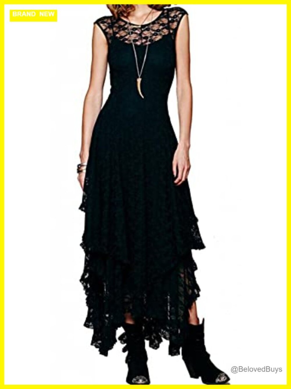 Lace Midi Dress with Slip Two Piece Backless Ruffles A-Line